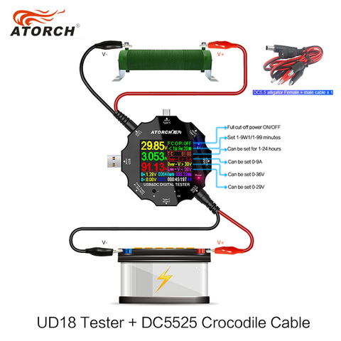 USB tester dc digital voltmeter amp voltage current meter ammeter USB3.0 18 in 1 detector power bank charger +DC Crocodile clip ► Photo 1/6