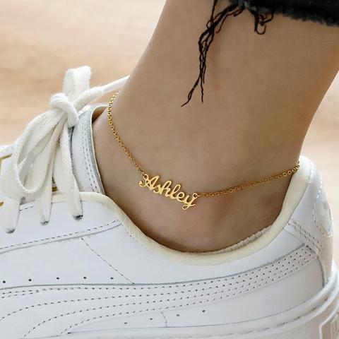 Personalized Name Anklet and Year Anklets Gold Color Customized Nameplate Bracelets For Couple Stainless Steel Jewelry ► Photo 1/6