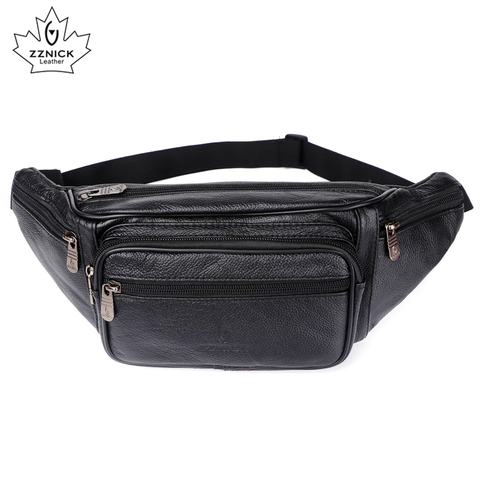 ZZNICK 2022 Genuine Leather Waist Packs Men Waist Bags Fanny Pack Belt Bag Phone Bags Travel Waist Pack Male Small Waist Bag ► Photo 1/6
