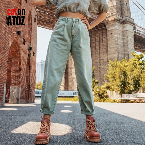 catonATOZ 2248 Women's Cargo Pants Green Pleated Mom Jeans High Waist Loose Jeans Harem Boyfriend Pants Casual Trousers ► Photo 1/6