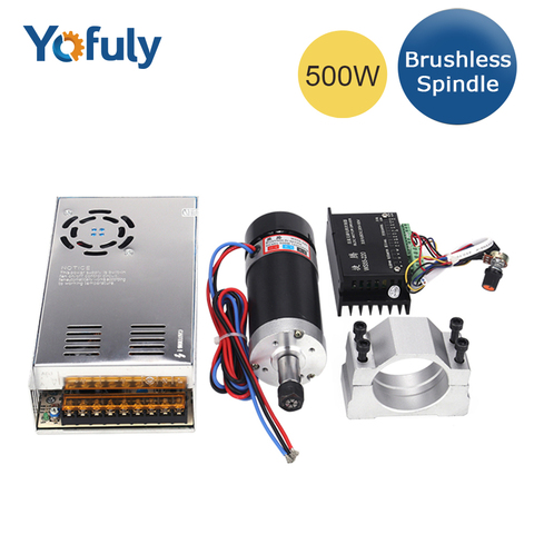 High Speed 500W Brushless ER11 Spindle Motor + 55mm Clamp Bracket + Power Supply + Driver for CNC Router Machine Tool ► Photo 1/6