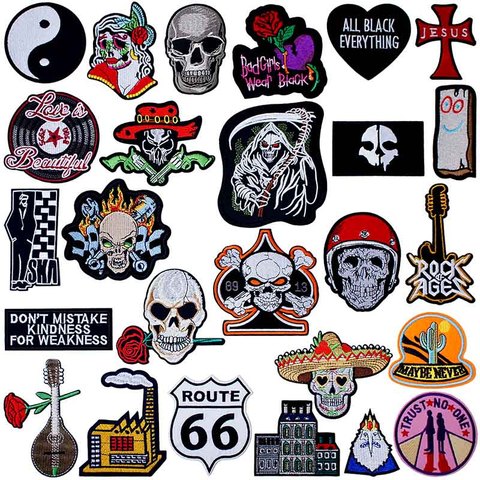 Skull Skeleton Death Dark Iron On Patches Sewing Embroidered Applique for Jacket Clothes Stickers Badge DIY Apparel Accessories ► Photo 1/6