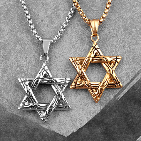 Judaism Hexagram Gold Stainless Steel Men Necklaces Pendants Chain Punk for Boyfriend Male Jewelry Creativity Gift Wholesale ► Photo 1/6