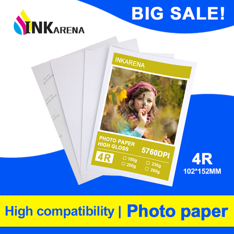 INKARENA 100 Sheets 4R High Glossy Photo Paper For Inkjet Printer Photo studio Photographer imaging Printing Paper 6 inch ► Photo 1/1