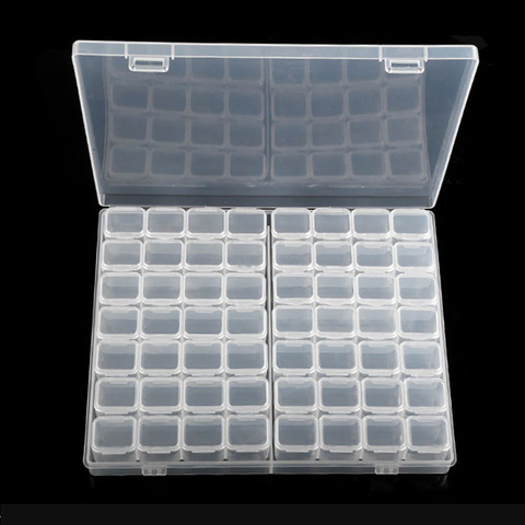 28 Grids Slots Transparent Plastic Clear Nail Rhinestones Storage Case Box