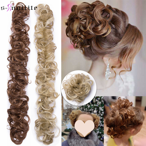 S-noilite Heat Resistant Fiber Women Black Brown Rubber Band Curly Chignon UPDO Synthetic Hairpieces Bun hair extension ► Photo 1/6