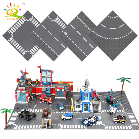 HUIQIBAO City Street Base Plate Crossroad Curved Road Baseplates Compatible Architecture Car Truck Building Blocks Children Toys ► Photo 1/6