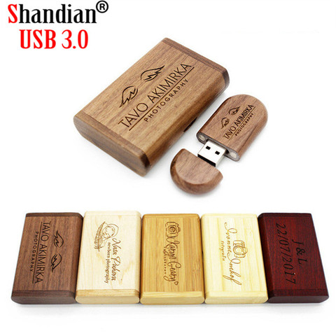 SHANDIAN High speed usb 3.0 wooden+Box  print pen drive 8GB 16GB 32GB 64GB usb Flash Drive pendrive U disk free custom logo ► Photo 1/6