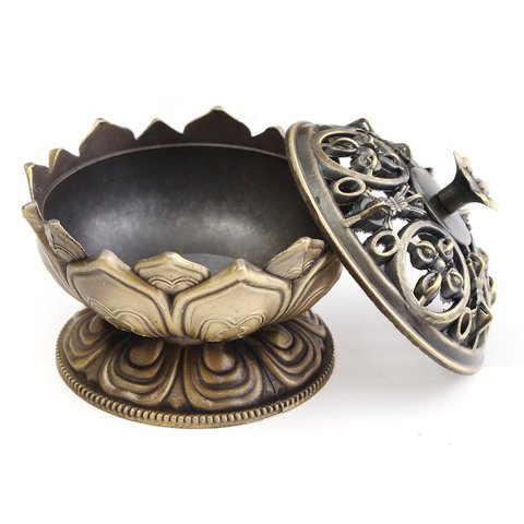 Chinese Buddha Alloy Incense Burner Lotus Flower Incense Holder Handmade Censer for Buddhist Home Office Decoration ► Photo 1/1