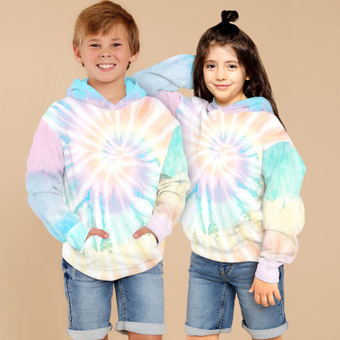 2022 Spring Kids Tie Dye Hoodie Long Sleeve Pullovers Casual Boys Girls Sweatshirt Hoody Children's Clothing 7 8 9 10 12 14Years ► Photo 1/6