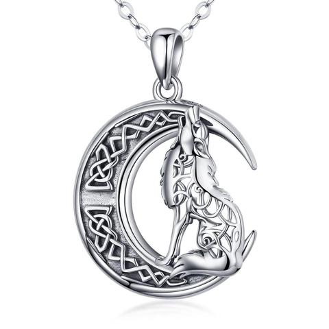 Eudora 925 Sterling Silver Animal moon Wolf Pendant vintage hollow necklace Jewelry for man women birthday party Gift CYD555 ► Photo 1/6