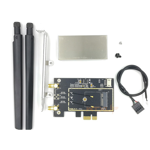 NGFF M2 Wireless Card to PCI-E pcie Desktop Bluetooth Converter Adapter with 2 AC Antenna for Intel AX200 9260AC 8265NGW ► Photo 1/5