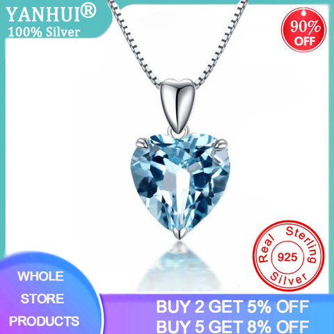 YANHUI Silver 925 Jewelry Necklace 100% 925 Sterling Silver Sapphire Pendant Luxury Woman Crystal Pendant Necklace Fine Jewelry ► Photo 1/6