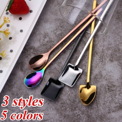 1Pcs 304 Stainless Steel Creative Coffee Spoon Stirring Spoon Bar New Pointed Ice Spoon Square Head Dessert Spoon ► Photo 1/6
