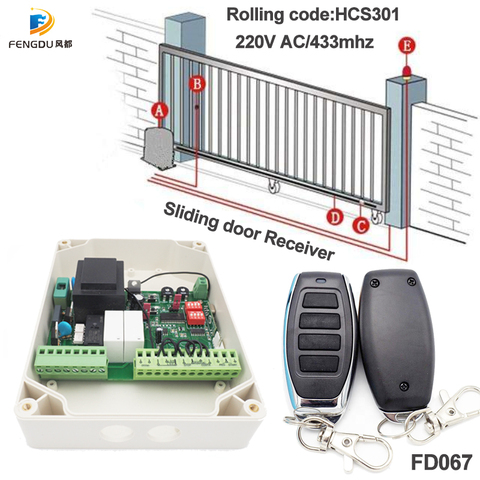 2 Channel 433.92Mhz 220V  AC Professional Sliding Door Controller Receiver Rolling code Remote control ► Photo 1/6