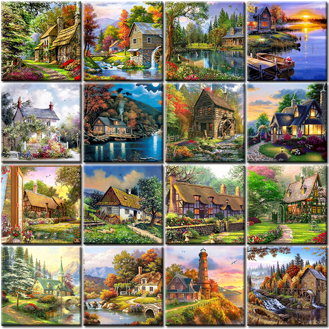 Town Diy Oil Painting By Numbers Landscape By Numbers Acrylic Paint Modern Wall Art Pictures Hand Painted Canvas For Home Decor ► Photo 1/6
