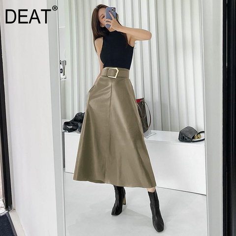 DEAT PU Leather Skirt Women Belt With Sashes Slim High Waist A-line Elegant High Quality Causal Wild 2022 New Autumn HC004 ► Photo 1/6