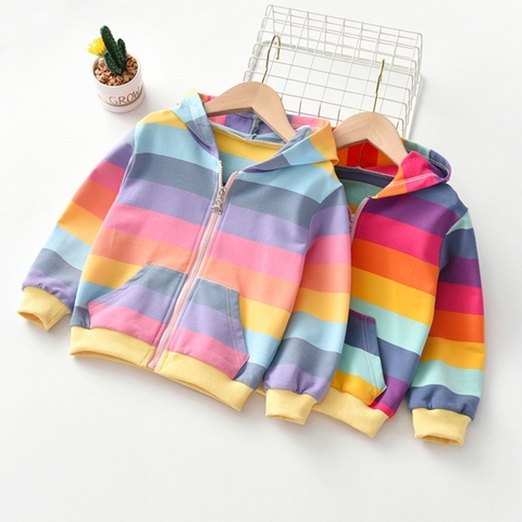 Autumn Baby Girls Hoodie Jacket Kids Sweater Shirt Rainbow Stripe Long Sleeve T-Shirt Children Tops Zipper Sweatshirt Child Coat ► Photo 1/6