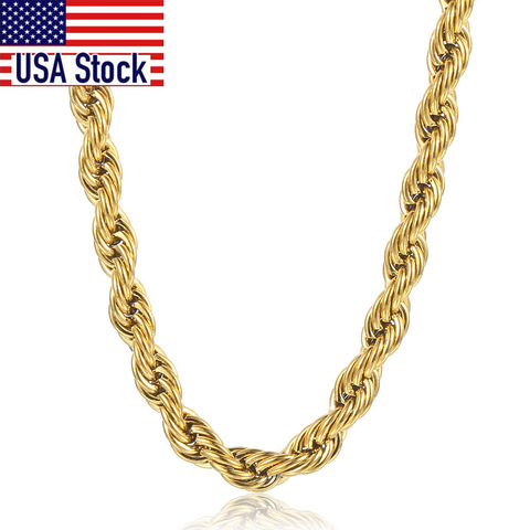 New Fashion Twisted Rope Link Chain Gold Tone Stainless Steel Necklace for Men Unisex Chain Jewelry Gifts 22inch 3-7mm KNM178A ► Photo 1/6