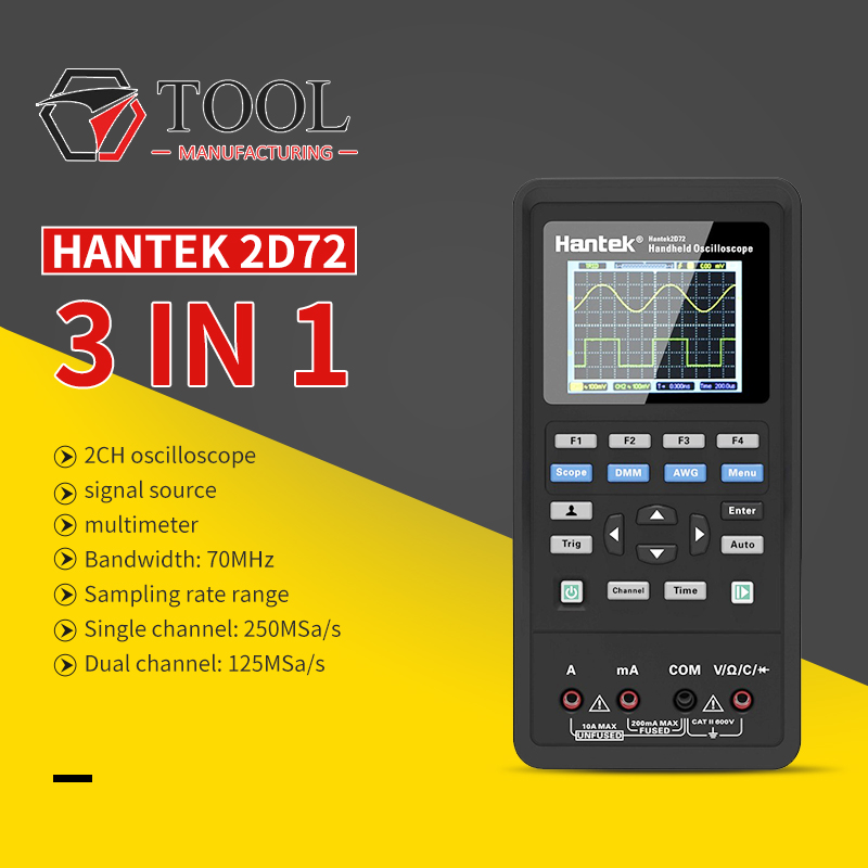 Hantek 3in1 LCD Digital Oscilloscope 2CH 70mhz Waveform Generator Multimeter 