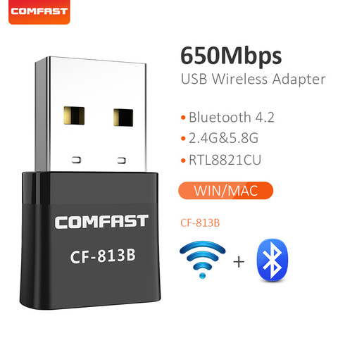 New 650Mbps Mini Wireless wifi Adapter Bluetooth4.2 USB dual band network card RTL8821CU 2.4+5.8G black WiFi adapter ac For PC ► Photo 1/6