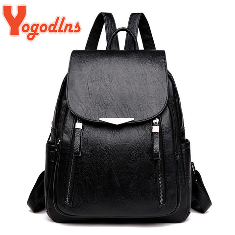 Yogodlns Luxury Backpack For Women Soft PU Leather Backpack Travel Large Capacity School Bag Double Zipper Business Knapsack ► Photo 1/6