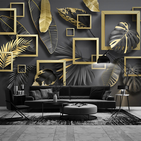 Custom 3D Photo Wallpaper Murals Modern Creative Golden Leaf 3D Stereoscopic Geometric Living Room Sofa TV Background Wall Mural ► Photo 1/6