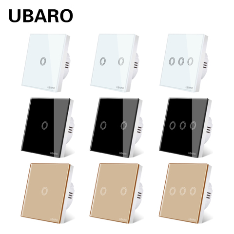 UBARO EU/UK 86 Type Luxury Crystal Glass Panel Wall Touch Switch Power Interrupteur Mural on off Switch 1/2/3 Gang AC 100-240V ► Photo 1/6