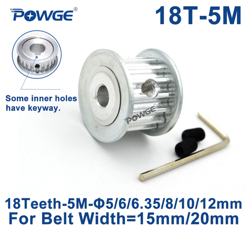 POWGE Arc tooth 18 Teeth HTD 5M Synchronous Timing Pulley Bore 5/6/6.35/8/10/12/14mm for Width 15/20mm HTD5M wheel 18Teeth 18T ► Photo 1/6
