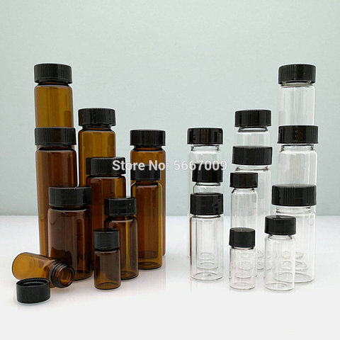 20pcs/lot 3ml 5ml 10ml 15ml 20ml 30ml 40ml 50ml (Clear/ brown) Glass Seal Bottle Reagent Sample Vials With Plastic Lid Screw Cap ► Photo 1/6