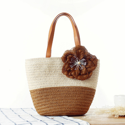 New Patchwork Flower Summer Rattan Beach Bag Women Straw Bags Totes Handbags Female Ladies Handmade Woven Shoulder Messenger Bag ► Photo 1/6