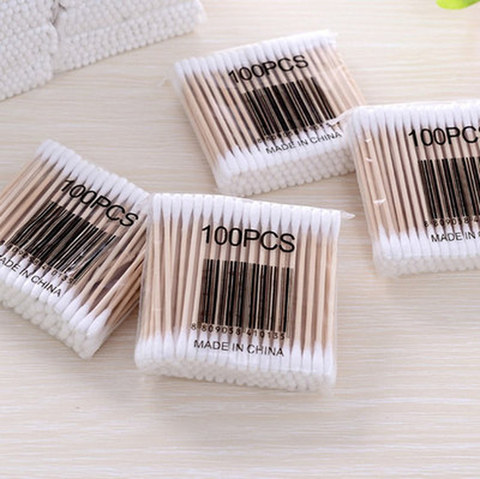 100pcs/ Pack Double Head Cotton Swabs Women Makeup Buds Tip for Medical Wood Sticks Nose Ears Cleaning Health Care Tools ► Photo 1/5