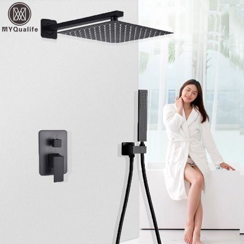 Matte Black Wall Mounted Bathroom Shower Rainfall  Shower Mixed Hot And Cold Water Mixer Tap Embedded Box Control Valve ► Photo 1/6