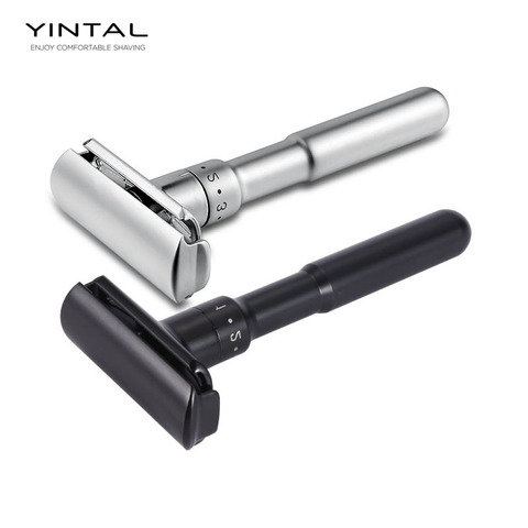 YINTAL Full Zinc Alloy Safety Razor For Men Adjustable 1-6 Files Close Shaving Classic Double Edge Razors ► Photo 1/6