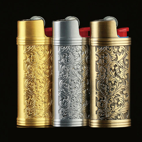 DOLPHIN Alloy Metal Pu Leather Disposable Lighter Coverfor For BIC J3 J5 J6 Metal Shell Explosion-Proof Lighter Box ► Photo 1/6