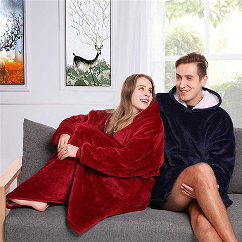 Winter Christmas Blanket Sweatshirts Oversized Hoodies Giant For Women Hoody Plaid With Sleeve Solid Warm Hooded Blanket Adult ► Photo 1/5