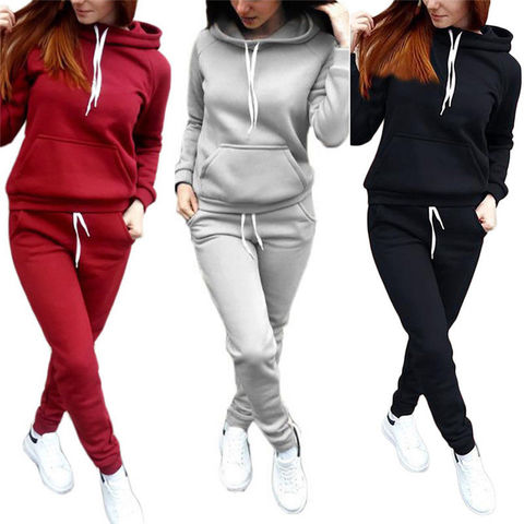 Solid Women Tracksuit Casual Hoodies Sweatshirt Pant Set Lounge Wear Sport Suit 2PCS Autumn Winter Clothes ► Photo 1/6