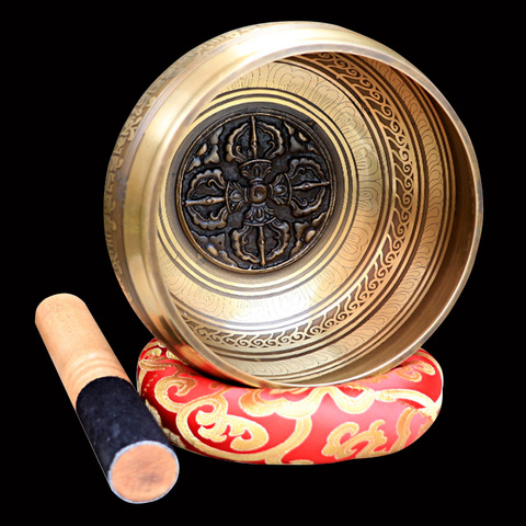 Silent Mind  Tibetan Singing Bowl Set  Antique Design  With Dual Surface Mallet and Silk Cushion  Promotes Peace, Chakra Healin ► Photo 1/5