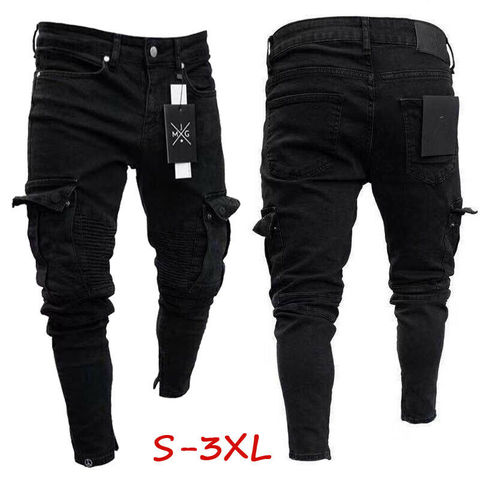 Fashion Mens Slim Fit Urban Straight Leg Black Trousers Denim Casual Pencil Jogger Cargo Pants S-3XL ► Photo 1/6