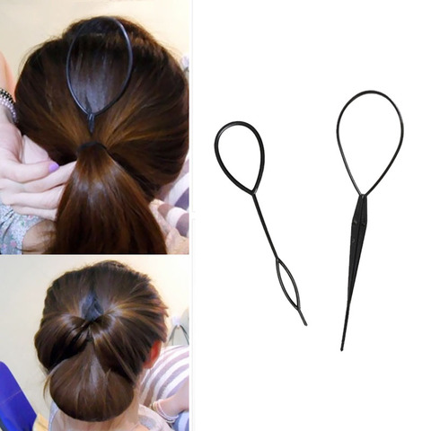 Popular 2 Pcs Ponytail Creator Plastic Loop Styling Tools Black Topsy Pony Topsy Tail Clip Hair Braid Maker Styling Tool Fashion ► Photo 1/6