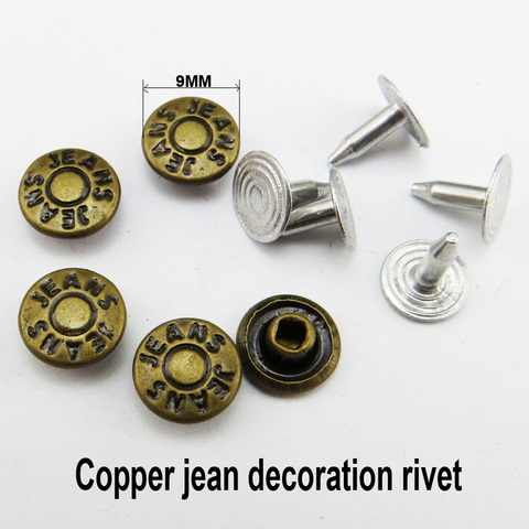 50PCS copper bronze tone jean Rivet decoration buttons 9MM sewing clothes accessories bag fits trousers rivets MR-036 ► Photo 1/5