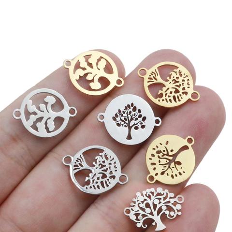 10pcs/lot 15mm Stainless Steel  Life Tree Charms Fit Bracelet Connector Charm Bracelet Necklace for DIY Handmade Jewelry Making ► Photo 1/6