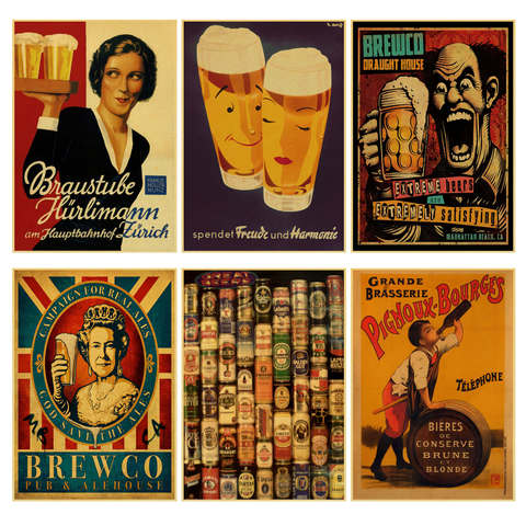 Beer Wine Collection Poster Cafe Bars Kitchen Decor Posters Adornment Vintage Poster Retro Wall Stickers ► Photo 1/6