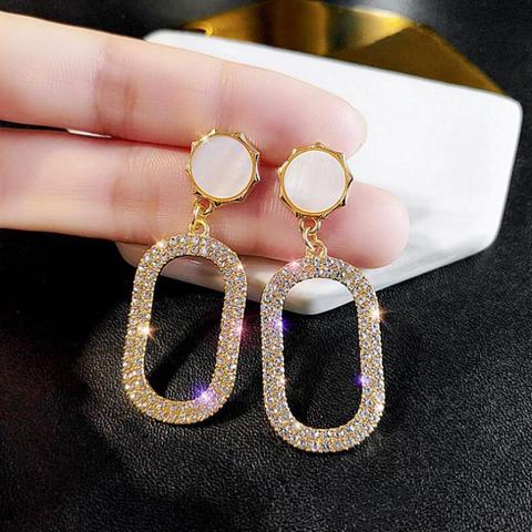 S925 Silver Needle Oval Long Rhinestone Earrings Female Net Red Temperament All-match Earrings Exaggerated Earrings Accessories ► Photo 1/1