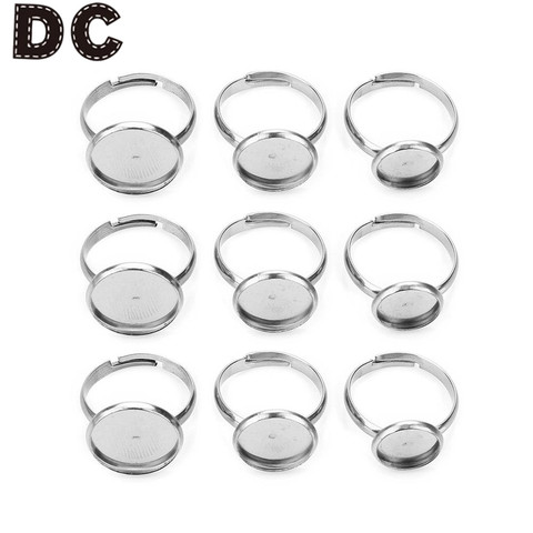 DC 20PCS/lot Adjustable Stainless Steel Ring Holder Fit 8/10/12/14/16/18/20mm  Glass Cabochon Setting DIY Ring Jewelry Making ► Photo 1/6