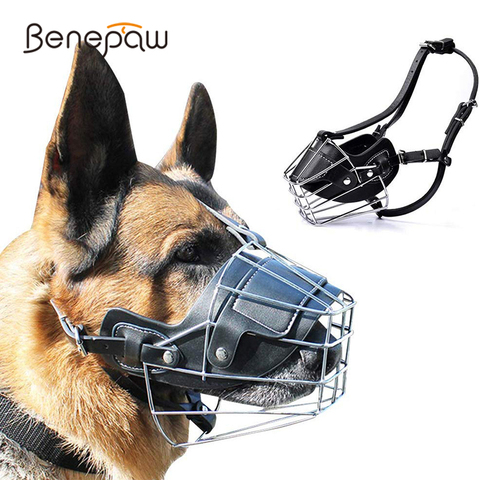 Benepaw Anti-bite Large Dog Muzzle Wire Basket Metal Mask Adjustable Leather Straps Pet Mouth Cover German Shepherd Pitbull ► Photo 1/6