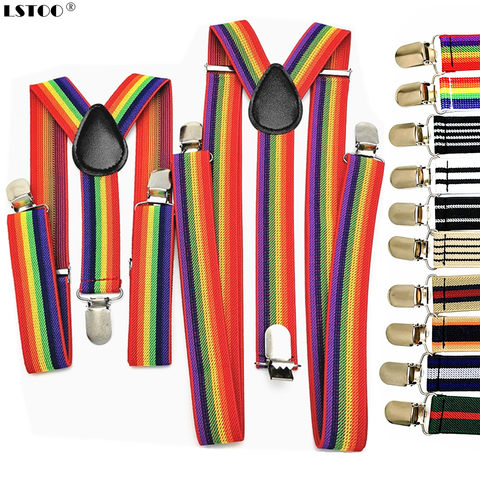 New Men Women Boys Girls Suspenders Red White Rainbow Colorful Striped Suspender Suspensorio Adult Kids Y-back Braces ► Photo 1/6