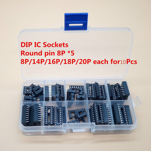 55PCS/Lot DIP IC Sockets Adaptor Solder Type Socket Kit 6,8,14,16,18,20 pins Round Pin 8P ► Photo 1/4