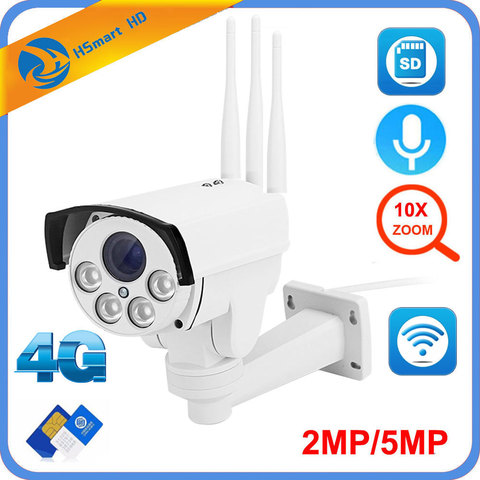 5MP 4G 3G SIM Card Camera Wifi Outdoor PTZ HD 1080P Bullet Camera Wireless IR 60M 10X Zoom Auto Focus CCTV Wifi IP Camera Audio ► Photo 1/6