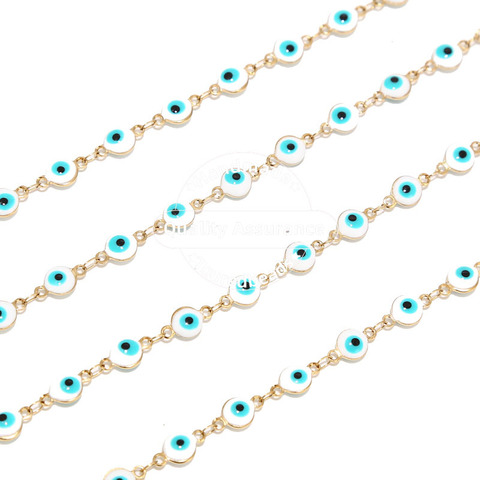 1 Meter Stainless Steel 6mm Gold Turkish Eye Chains White Blue Eye Beads Chain for DIY Jewelry Making ► Photo 1/6
